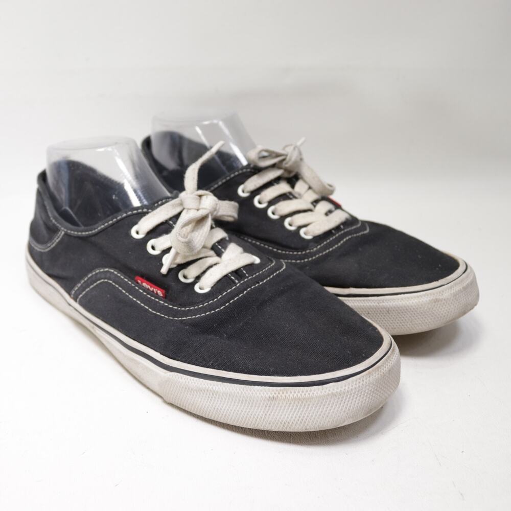 Levi's Sneaker Shoe Mens 9.5 Black Canvas Red Tag Lace Up Tennis